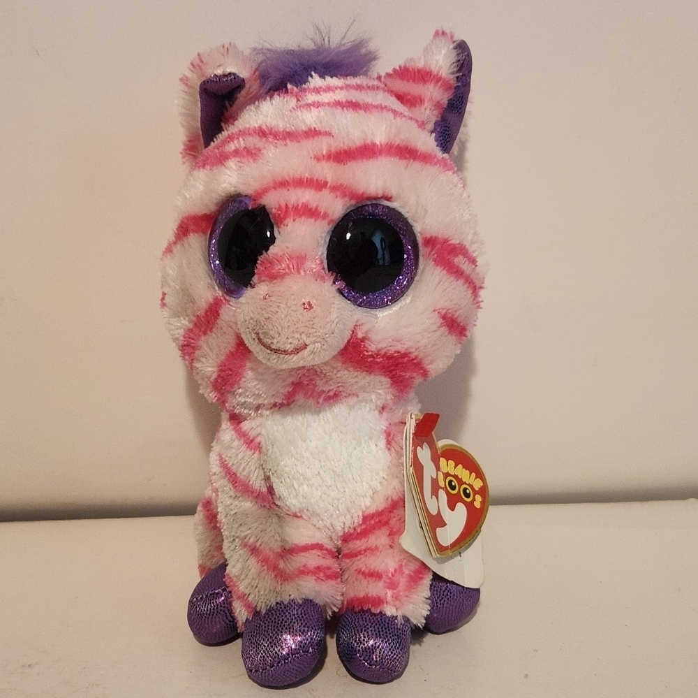 6" Ty Zazzy the Pink Zebra Plush Stuffed Animal with Bio tag